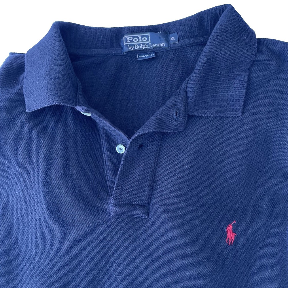 Polo Shirt Men's XL Long-Sleeve‎ 100% Cotton Navy Blue Preppy Classic Collared